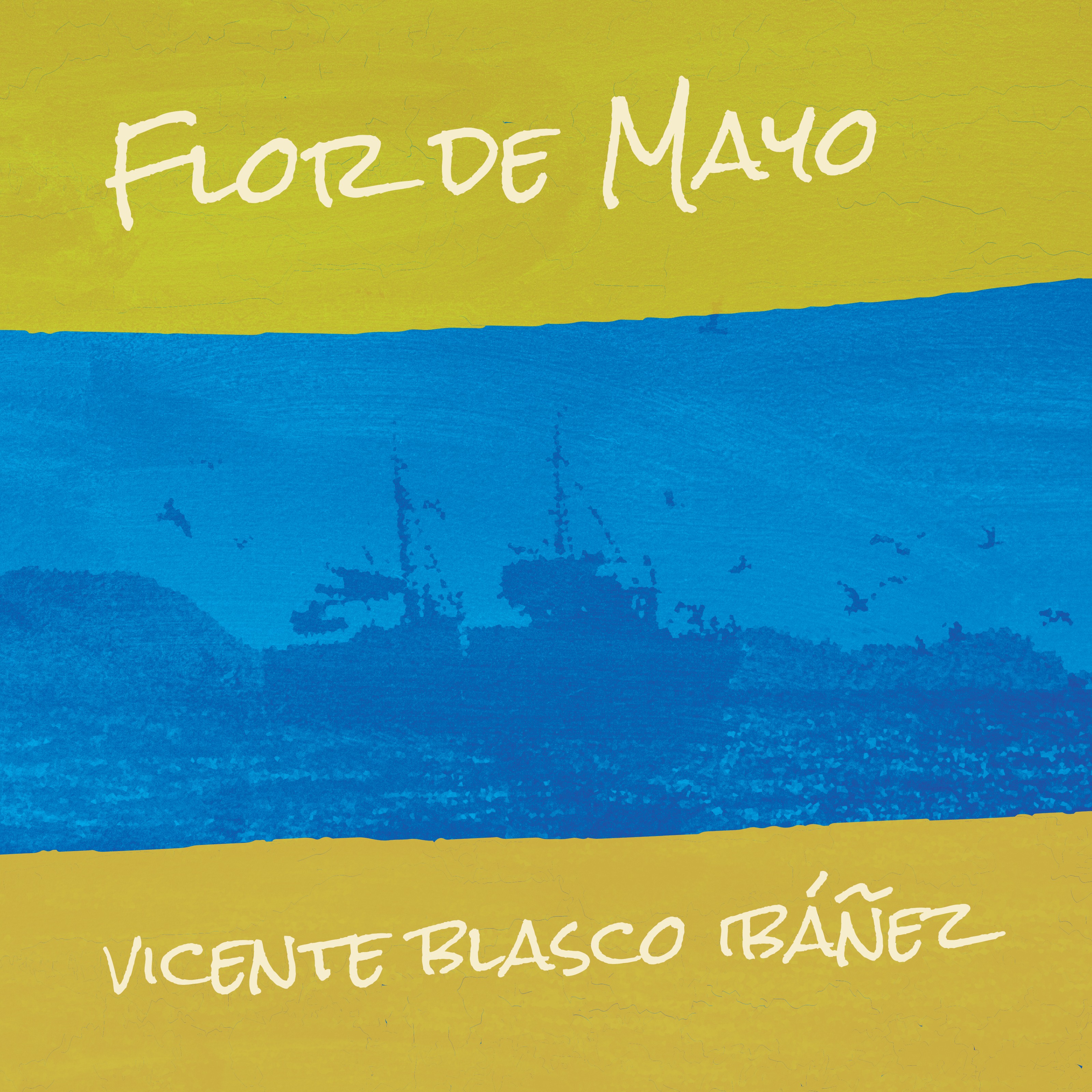 Spanish audiobook cover of Flor de Mayo by Vicente Blasco Ibáñez, featuring a mayflower and vintage illustration style.