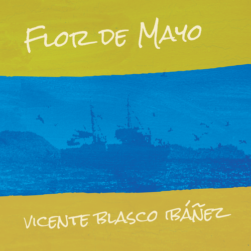 Spanish audiobook cover of Flor de Mayo by Vicente Blasco Ibáñez, featuring a mayflower and vintage illustration style.