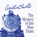 Casa Carlini audiobook cover of Agatha Christie's The Mystery of the Blue Train featuring a blue train and vintage style artwork.