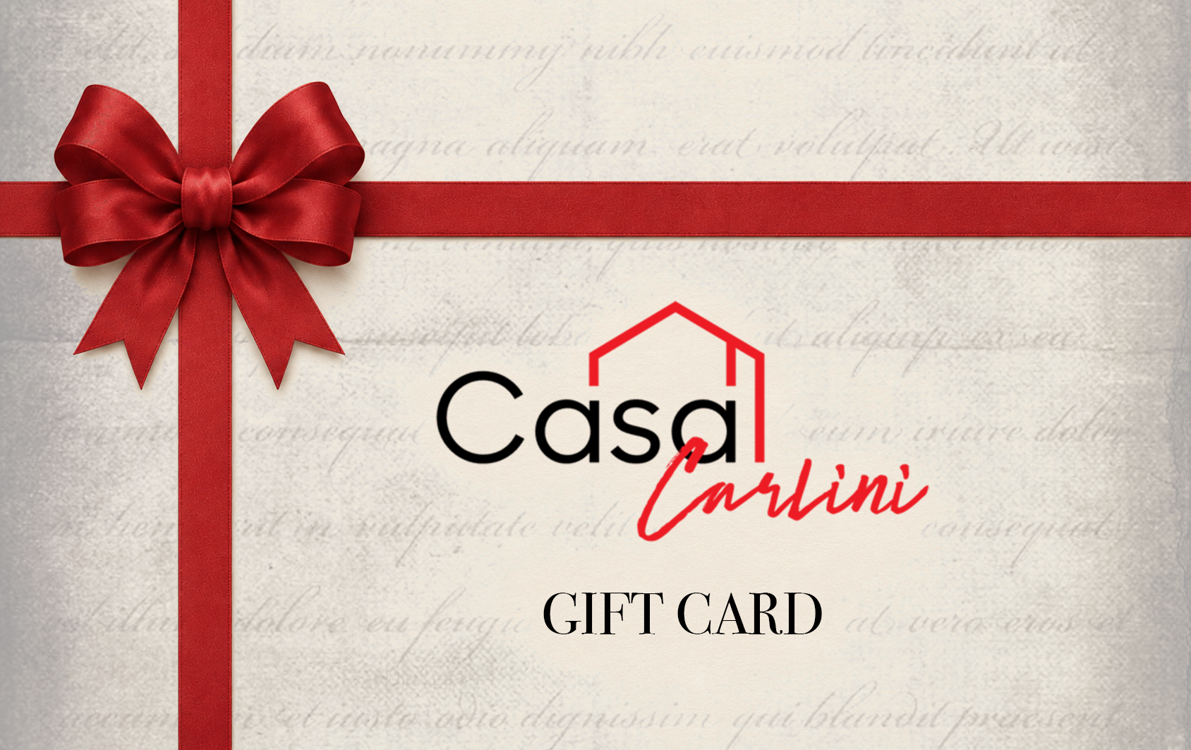 Casa Carlini gift card with simple design, ideal for gifting, featuring the brand name and a clean, elegant appearance.
