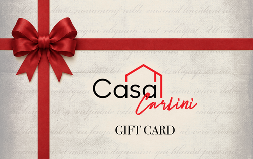 Casa Carlini gift card with simple design, ideal for gifting, featuring the brand name and a clean, elegant appearance.