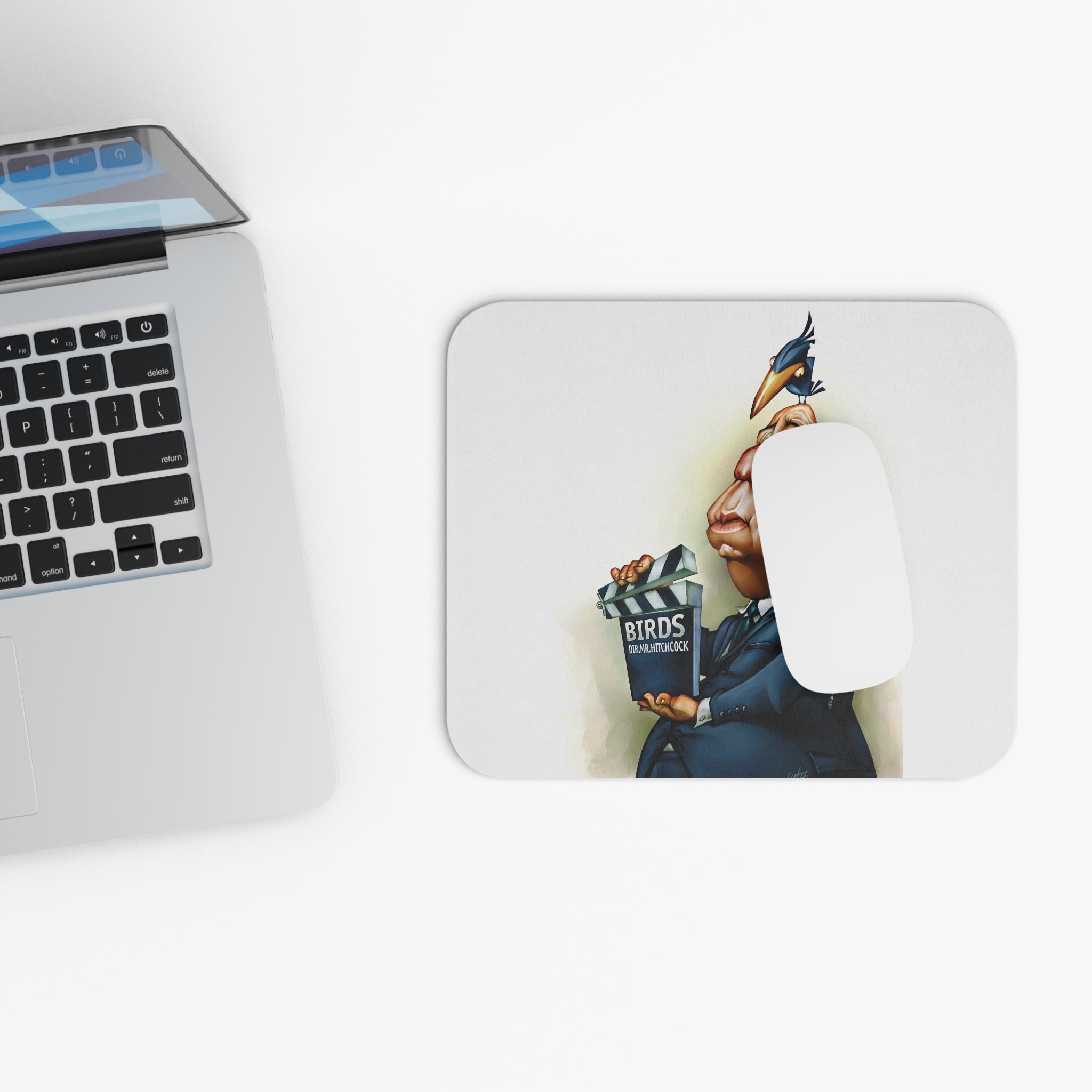 Alfred Hitchcock-Inspired Mousepad – Style, Comfort, and Suspenseful Genius - 9" × 8", Rectangle