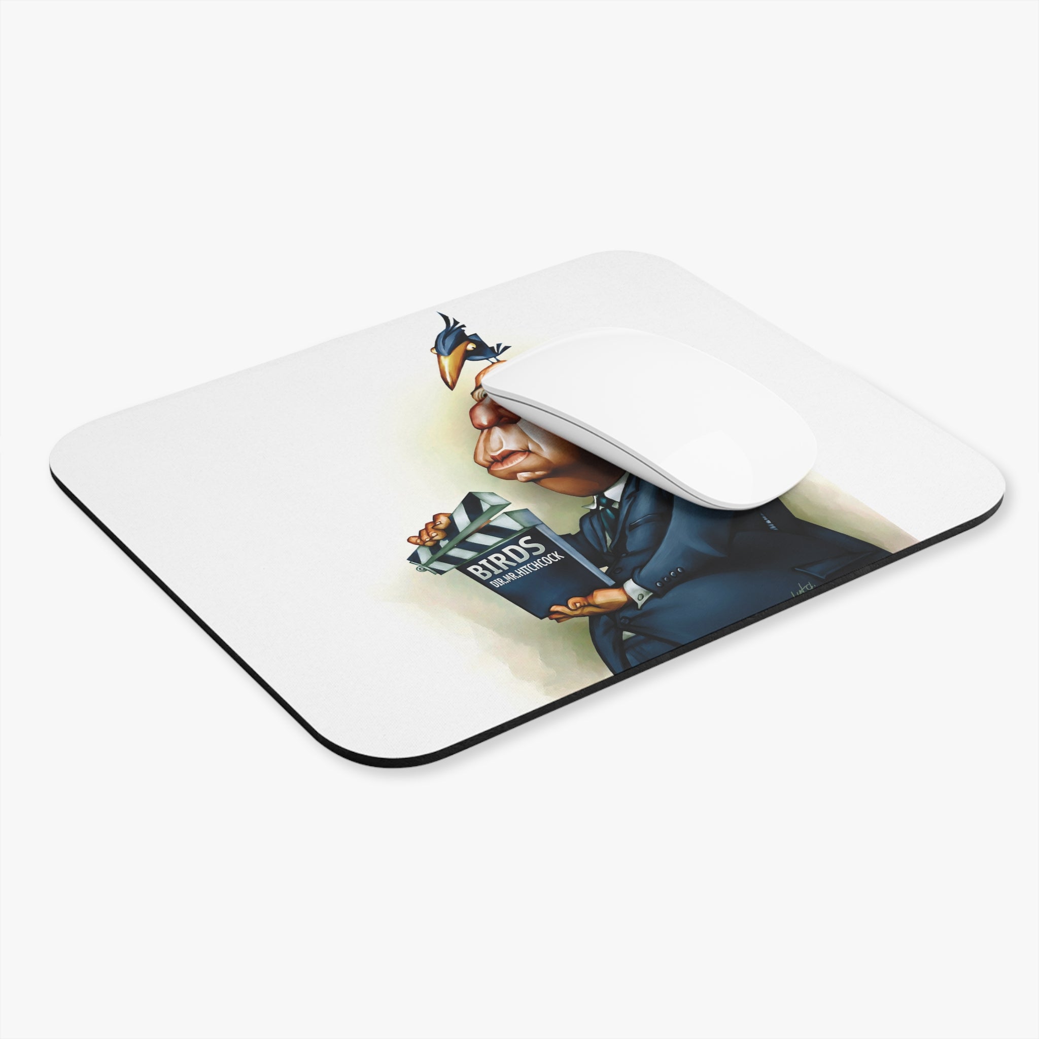 Alfred Hitchcock-Inspired Mousepad – Style, Comfort, and Suspenseful Genius - 9" × 8", Rectangle