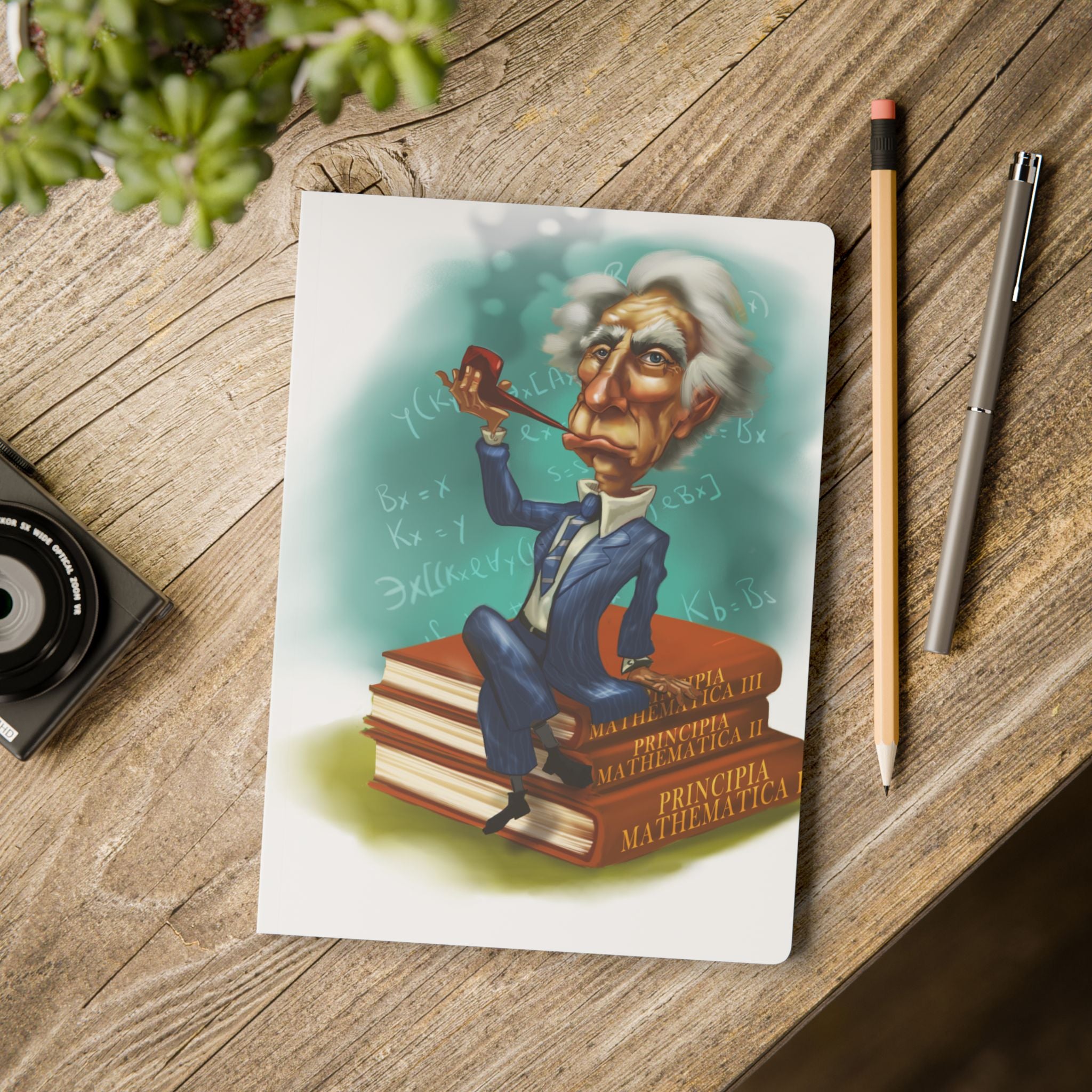 Bertrand Russell Softcover Journal — Illustrated Retro Portrait Notebook for Writers & Gifts