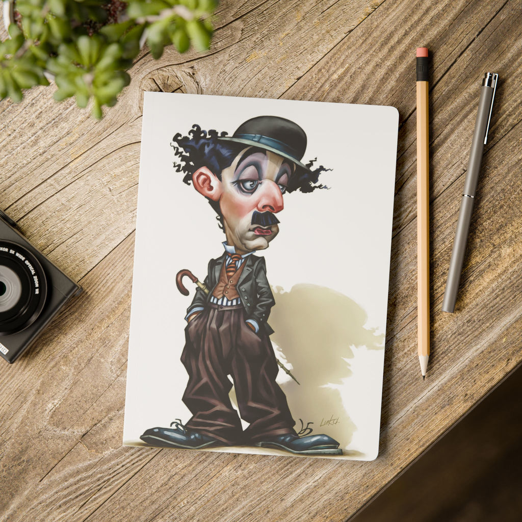 Charlie Chaplin Softcover Journal — Illustrated Retro Portrait Notebook for Writers & Gifts