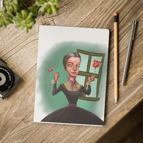 Emily Dickinson softcover journal with retro portrait cover, 100-page ruled paper notebook for writers and gifts.