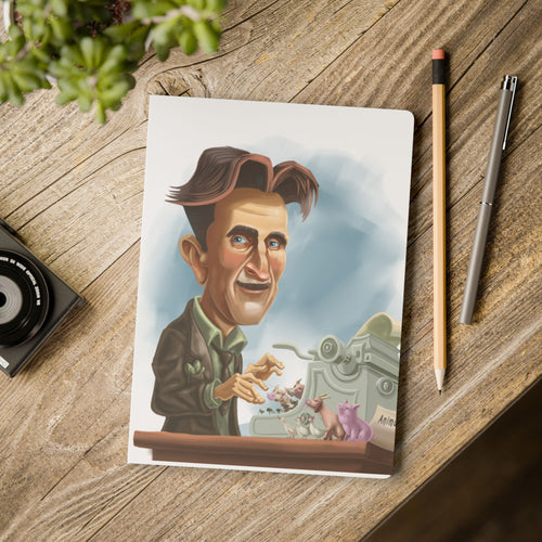 George Orwell softcover journal with retro portrait cover, 100-page ruled notebook for writers and gift-giving, by Printify.