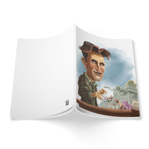 George Orwell softcover journal with illustrated retro portrait, ruled pages, ideal for writers and gift-giving.