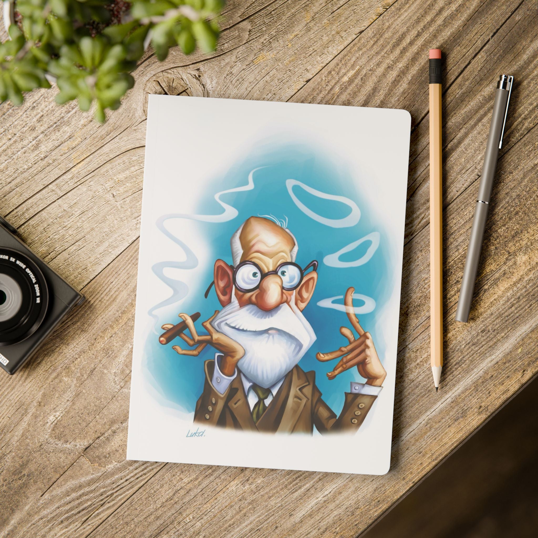 Sigmund Freud Softcover Journal — Illustrated Retro Portrait Notebook for Writers & Gifts