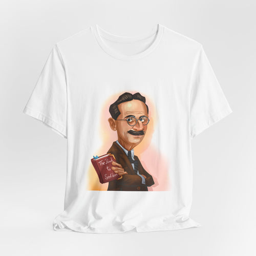 White Friedrich Hayek unisex lightweight T-shirt featuring Austrian economist and free-market icon design.